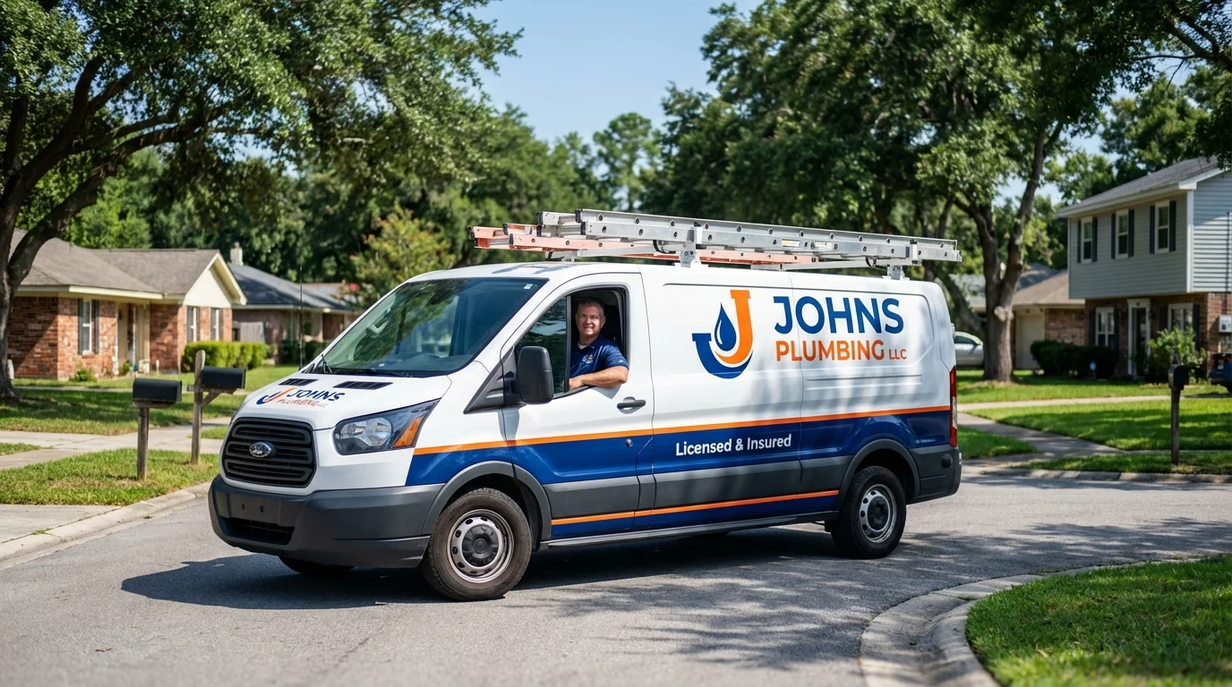 Johns Plumbing LLC service van in Harkers Island, NC