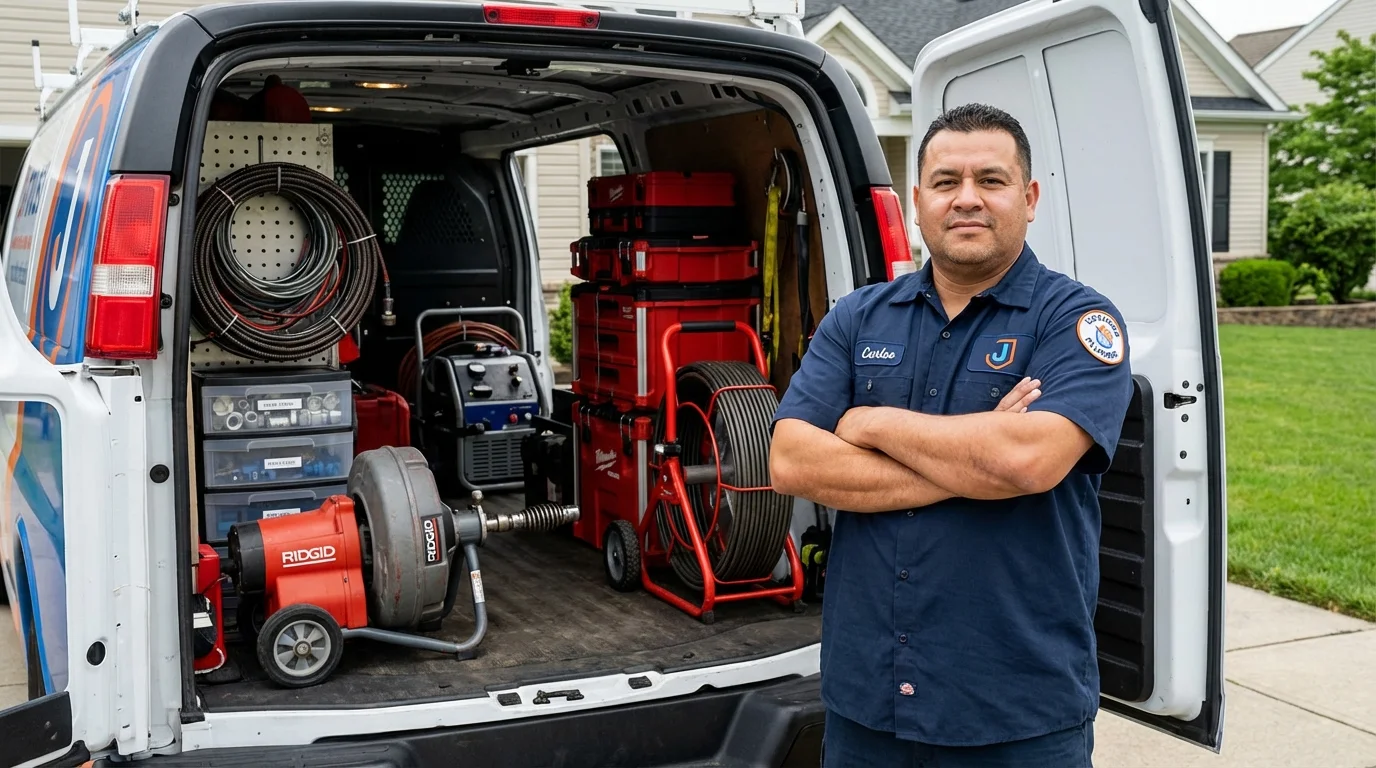 Professional drain cleaning equipment and Johns Plumbing LLC plumber in Harkers Island