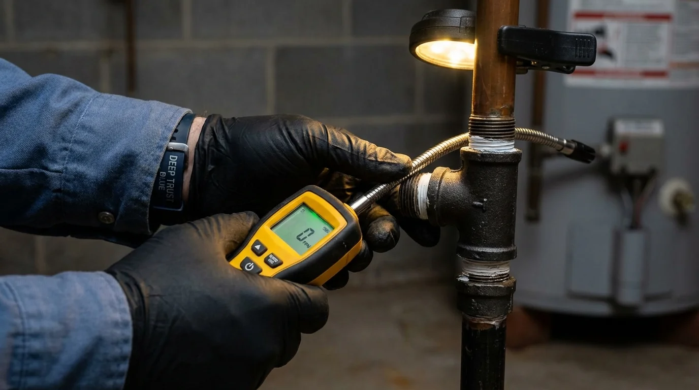 Gas leak detection with electronic sniffer by Johns Plumbing LLC in Harkers Island
