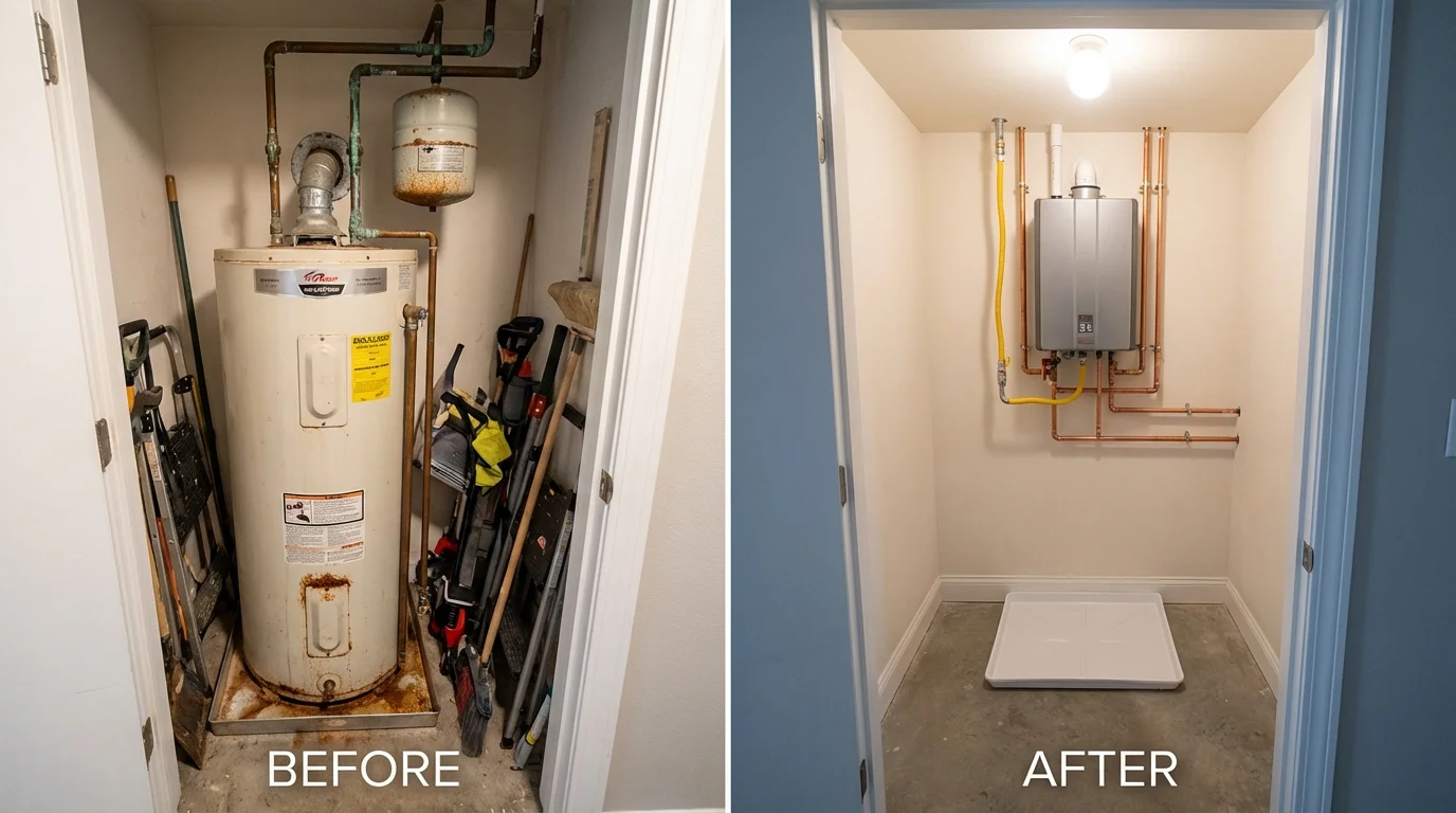 Tank water heater versus wall-mounted tankless unit comparison for Harkers Island, NC homeowners