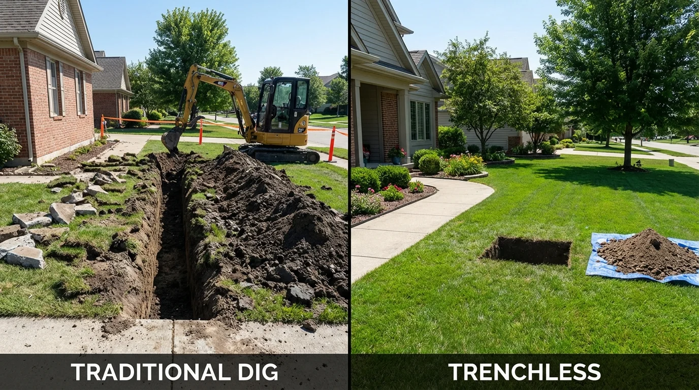 Trenchless sewer repair with minimal yard damage versus traditional excavation in Harkers Island, NC